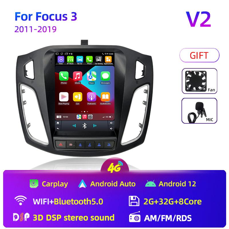 8Core 2 Din Android 12 автомобильный радиоприемник для Ford Focus 3 Mk 3 2011 2012 - 2019 мультимедийный видеоплеер 2Din Carplay Auto Stereo DVD
