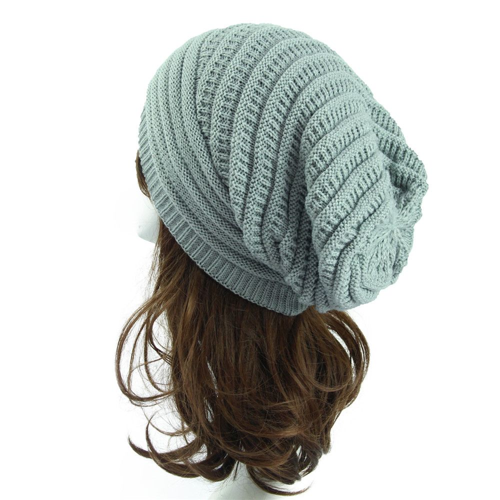 Unisex Striped Crochet Baggy Beanie Hat Ski Cap Knitted Hat