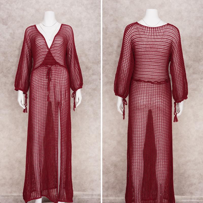 Sexy See Through Long Sleeve Mesh Bikini Cover-ups White Tunic Women Beachwear Bathing Suit Cover Up Summer Beach Dress D12