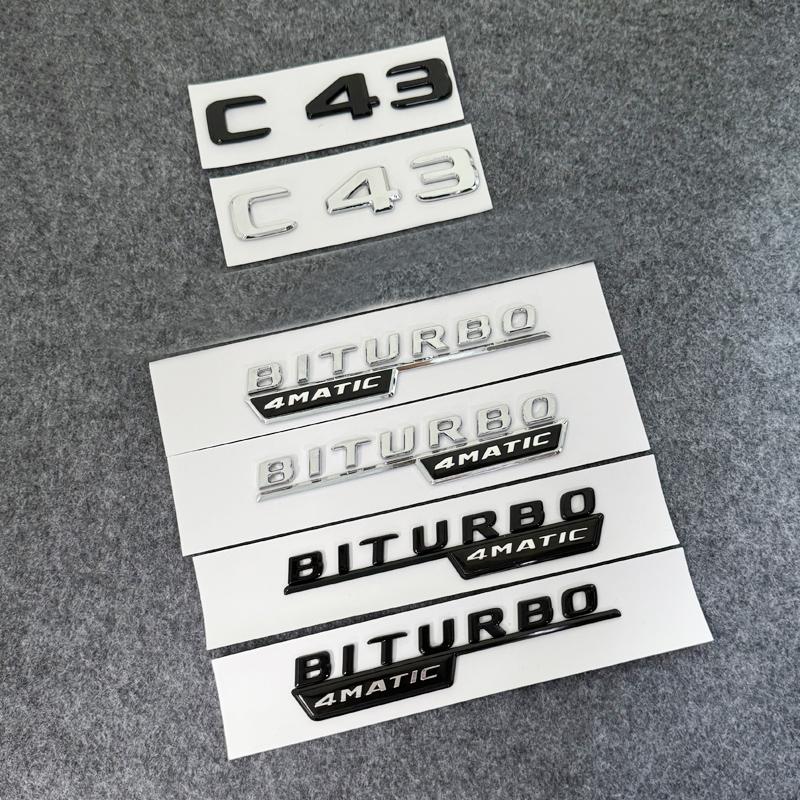 3D ABS Glossy Black Logo C43 Embelm Letters BITURBO 4MATIC Badge AMG Sticker For Mercedes Benz C43 W205 W206 AMG Accessories QM2