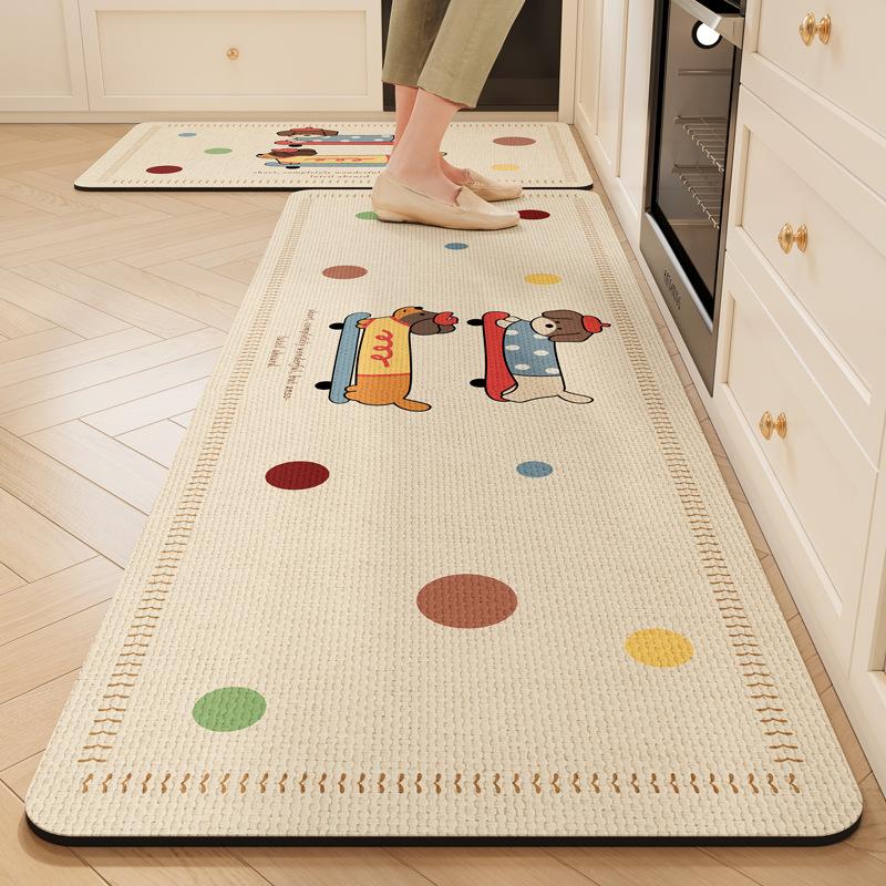 Kitchen Floor Mat With Cartoon Animal Patterns, Water And Oil Absorbent Wear-Resistant Anti-Slip, Entrance Rug Home Decor