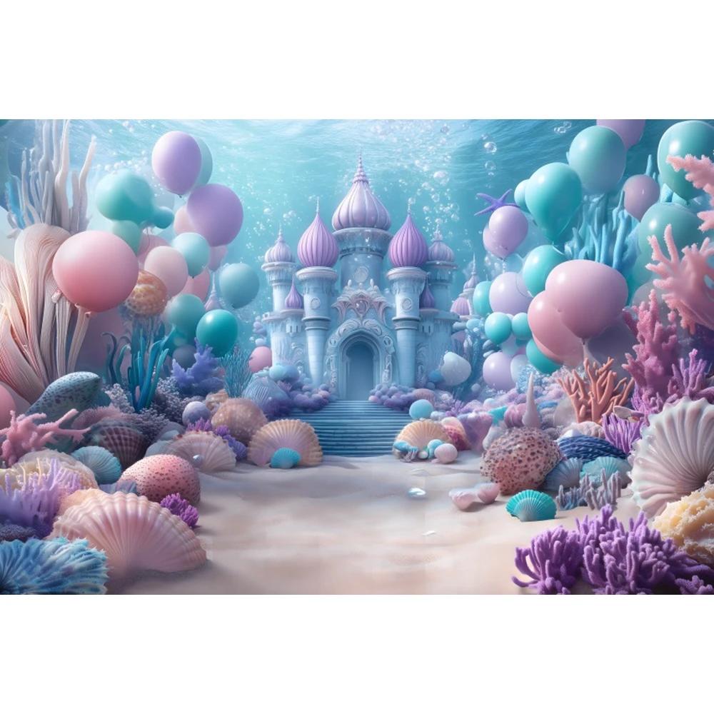Underwater World Mermaid Theme Photography Background Girls Birthday Party Cake Smash Baby Shower Decor Backdrop Photo Props
