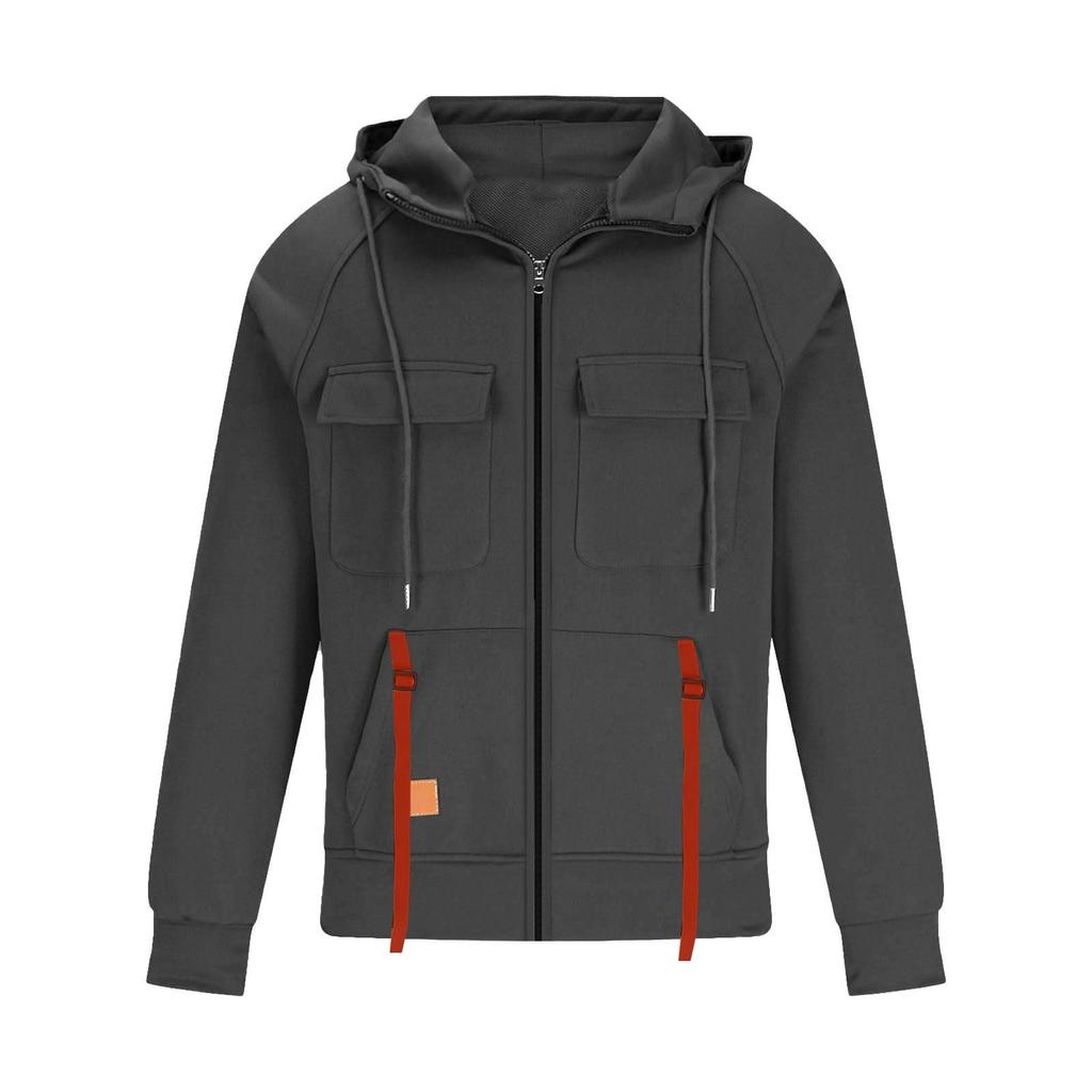 Мужская толстовка с капюшоном, длинный рукав, худи на молнии, трендовая, повседневная, для тренировок, на молнии, с карманами