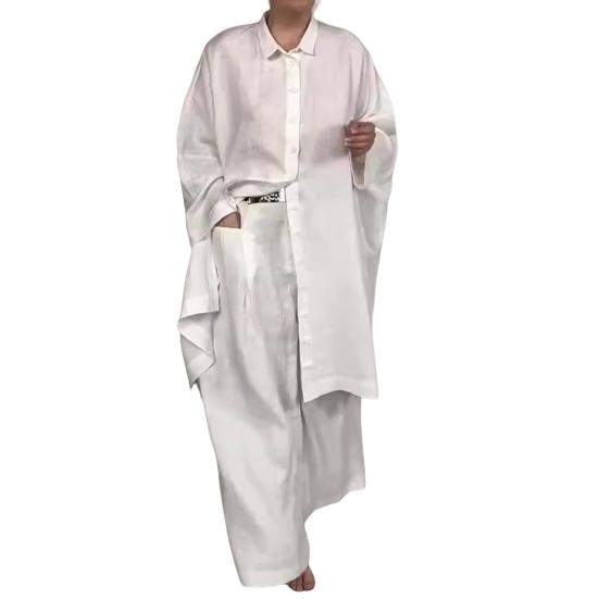 2 шт./комплект женская рубашка брюки комплект с длинными рукавами лацкан на пуговицах блузка с нагрудным карманом