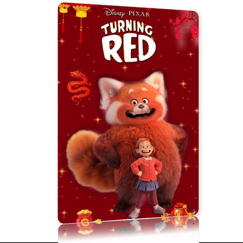 1 шт. Металлический настенный декор Pixar's Turning Red - 20,32x30,48 см Яркий праздничный декор с красной пандой и персонажем, прочный железный I
