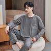 Хлопок Осень Тонкий Мужской Пижамный Комплект Длинный Пижамный Топ Брюки Пижамный Костюм Мужской Домашний Костюм Домашняя Одежда Повседневная Пижама