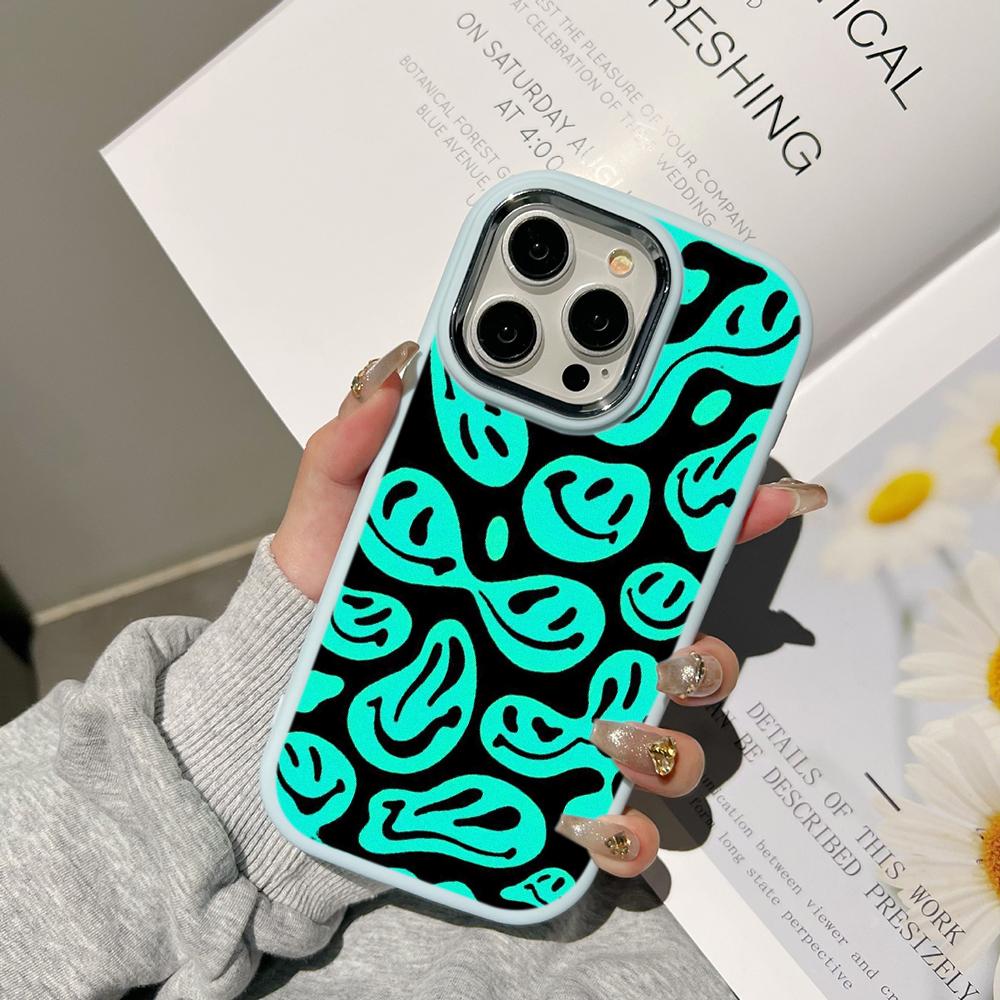 Чехлы для телефонов Ae88 Lovely Smiley Art для Samsung A13 A32 A53 A04e A54 S23 S24 Ultra Infinix Hot 40i Huawei P30 Pro, металлическая защитная задняя крышка для камеры