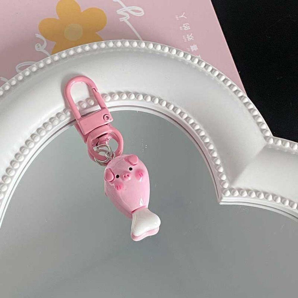 Gourmet Hamburger Pig Animal Keyring Resin Pig Food Keychain Creative Pink Pig Metal Keychain  Kids