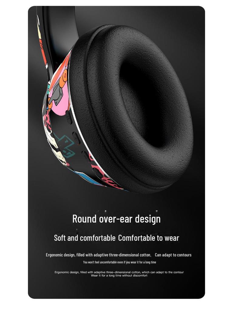 Модные наушники Graffiti Bluetooth: Беспроводные, шумоподавляющие, полноразмерные наушники для спорта и игр. Универсальная совместимость.