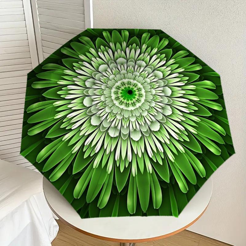 1pc Green Floral Mandala Automatic Open/Close Umbrella, Folding Compact Umbrella with Lightweight Design for Women/Men yy251028229