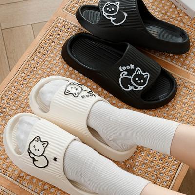 2024 летние женские тапочки для ванны, нескользящие домашние шлепанцы на толстой платформе с рисунком кота, пляжные сандалии, женские шлепанцы, домашние и уличные