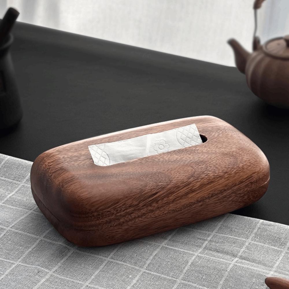 Vintage Tissue Dispenser Smooth-surfaced Tissue Paper Holder Modern Walnut Tissue Box  Bath Room