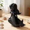 Nostalgie 3D Printed Mermaid Action Figure, Dark Gothic Style Figurine with Matte Black Finish, Movable Joints & Wide Rock Base, Decor for Desk