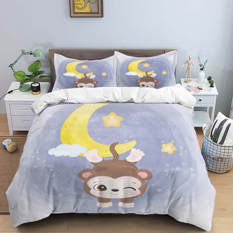 Moon Little Animal Sleep Print Digital Print Polyester Bedding Sets, Girl'S Cover, Duvet Cover Set For Teens, Cover Pillowcase