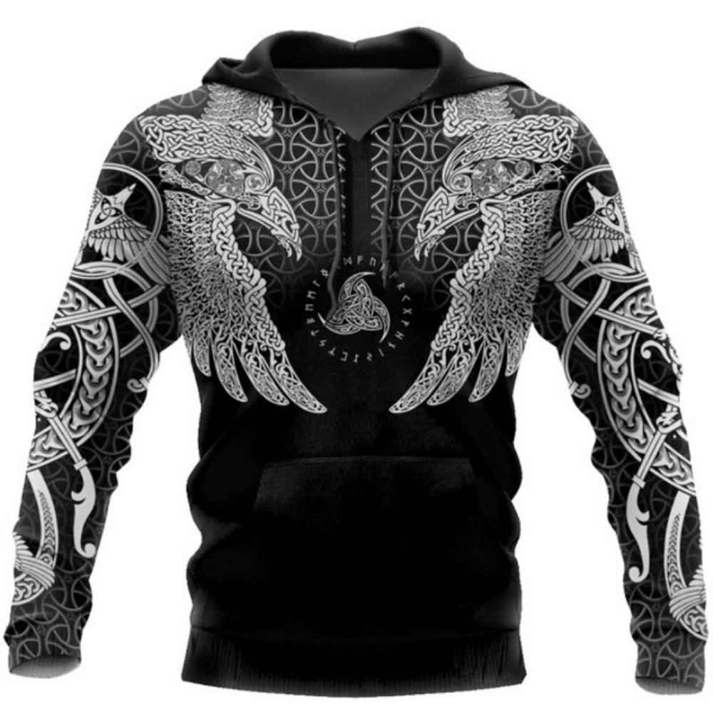 2020 Новейшая толстовка с капюшоном Viking Muninn Tattoo Raven с 3D-принтом для мужчин, толстовка Harajuku, осенняя толстовка унисекс