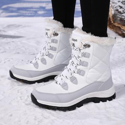 Женские зимние сапоги Plus Velvet Snow Boots Casual PU Canvas со шнуровкой Теплые уличные хлопковые туфли Большие высокие толстые нескользящие водонепроницаемые туфли 36-41