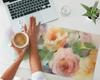 Anti-slip Protective Desk Mat with Watercolor Flowers Pattern 90x45 cm