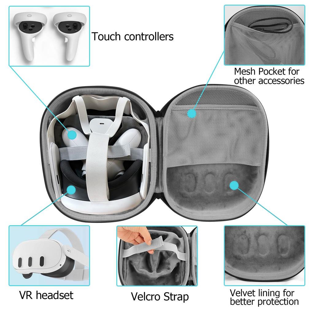 Чехол для переноски гарнитуры Meta Quest 3 VR, противоударный чехол для хранения Oculus Quest 3 VR, повязка на голову и другие аксессуары