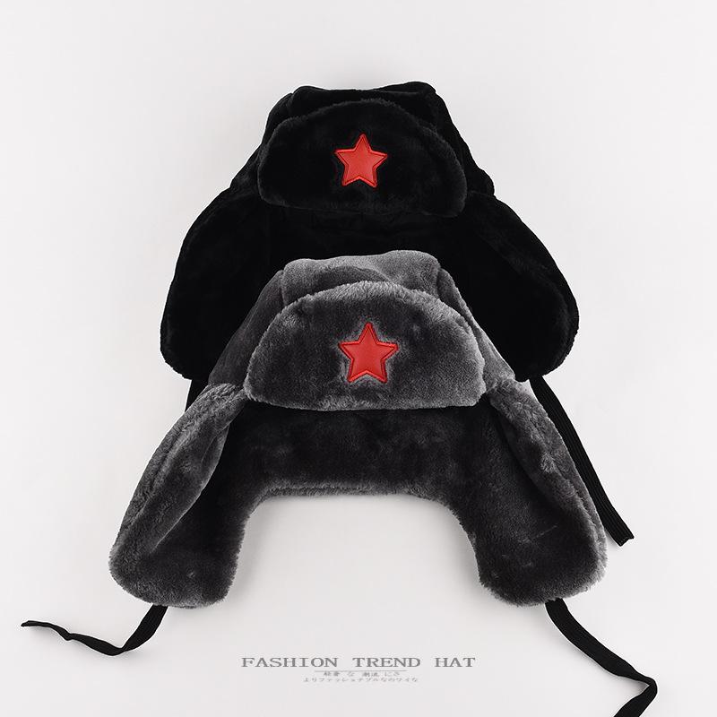 Плюшевая кепка Lei Feng, мужская зимняя, утолщенная, бархатная, большая окружность головы, хлопковая кепка, красная пентаграмма, уличная, локомотивная, женская