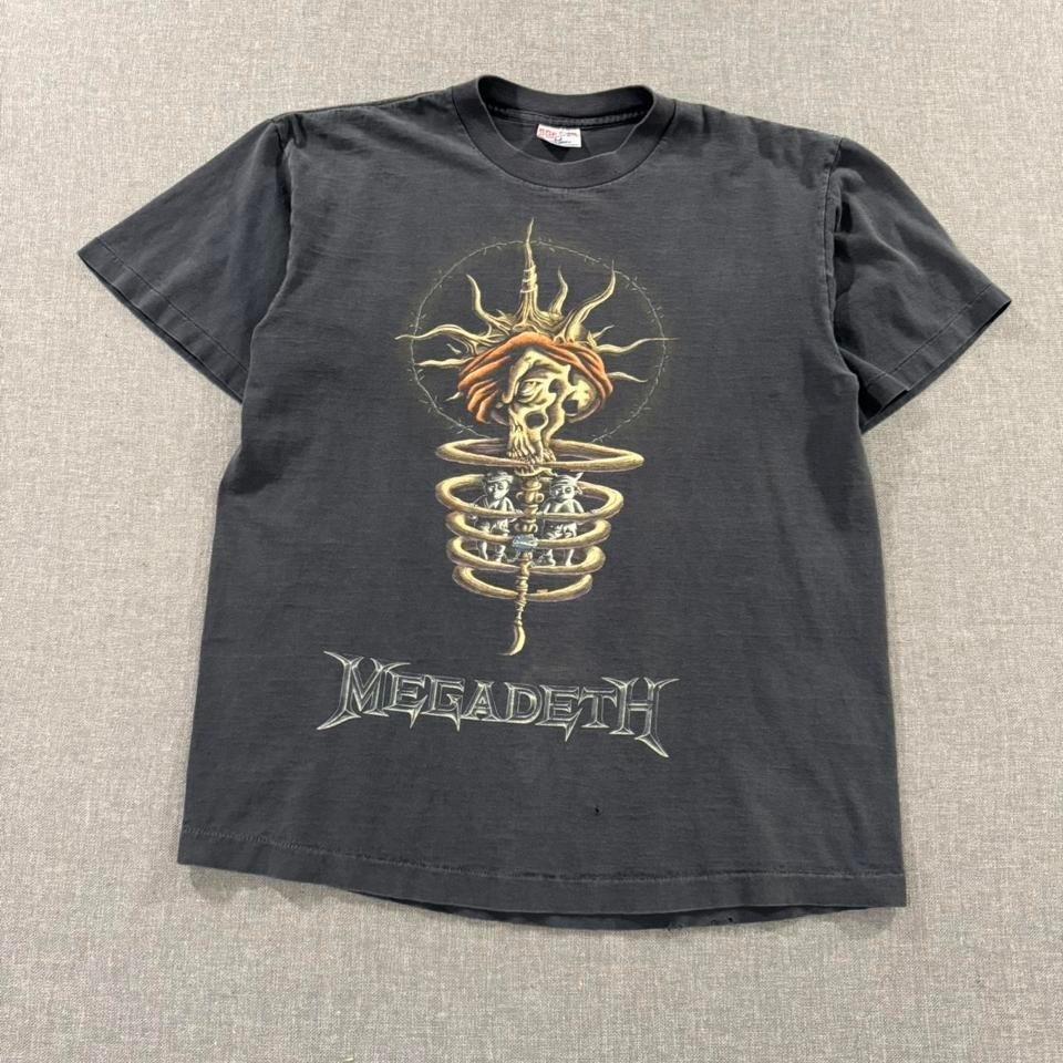Vintage 90s Megadeth Youthanasia Skull Tour Metal Faded Black Mens XL Unisex T-Shirt