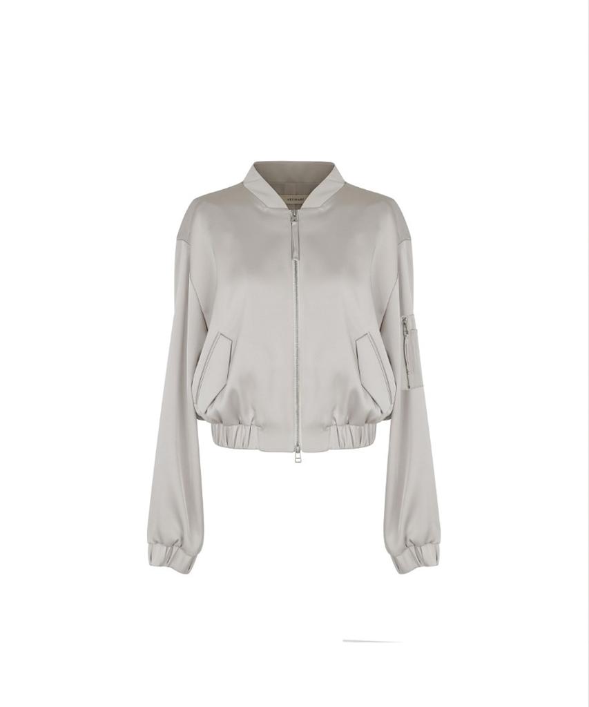 Artinary Crop Satin Bomber Jacket (Beige)