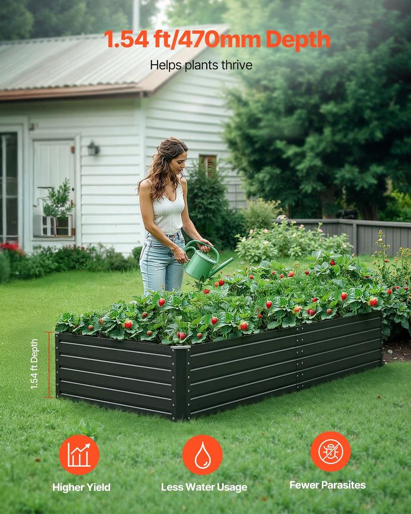 Metal Raised Garden Bed, 2.0 x 1.0 x 0.5 m Outdoor Galvalume Planter Garden Box, Open Bottom Design, Large Planter Raised Bed for Growing Vegetables,