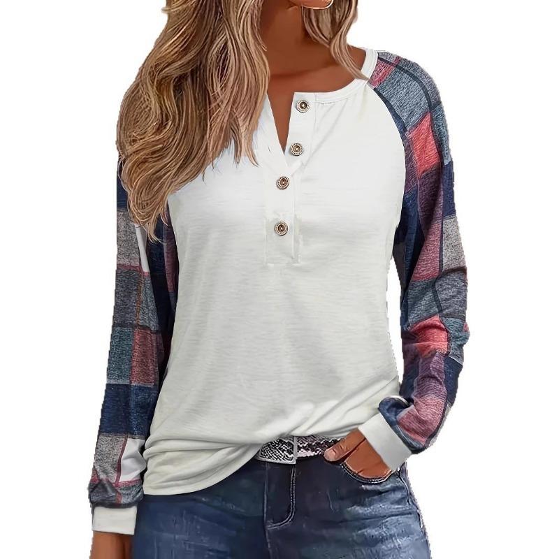 Блузка женская футболка с длинным рукавом и пуговицами, модная повседневная