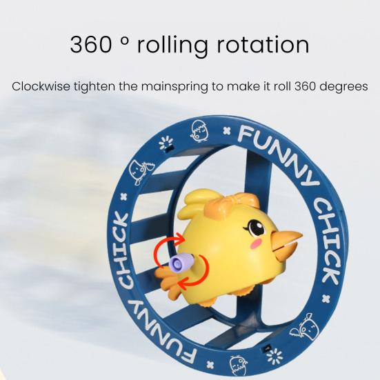 Wind-up Cartoon Chick Toy 360 Degrees Rolling Wheel Chick Toy Educational Toddlers Boys Girls Spring Clockwork Animal Spinner Wheel Toy
