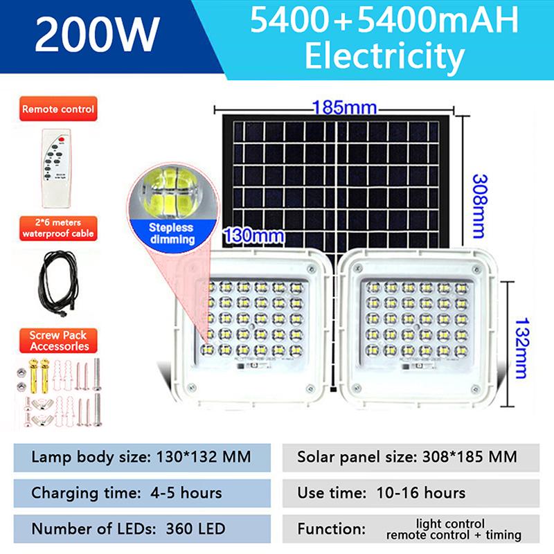 2 Head Stepless Dimming Light Waterproof LED Flood Lamp Remote Control Solar Landscape Spotlight for Outdoor Garden Path Street