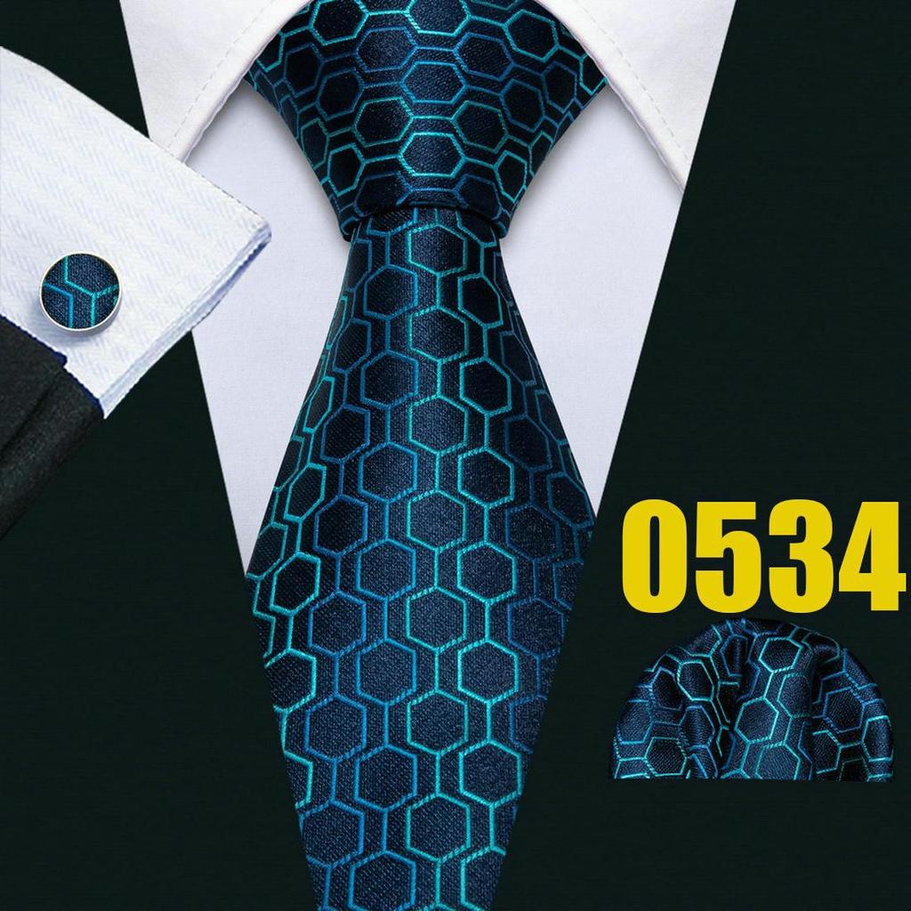 Mens Fashion Neckties Teal Silk Tie Pocket Square Cufflinks Blue&Green Formal Casual Ties