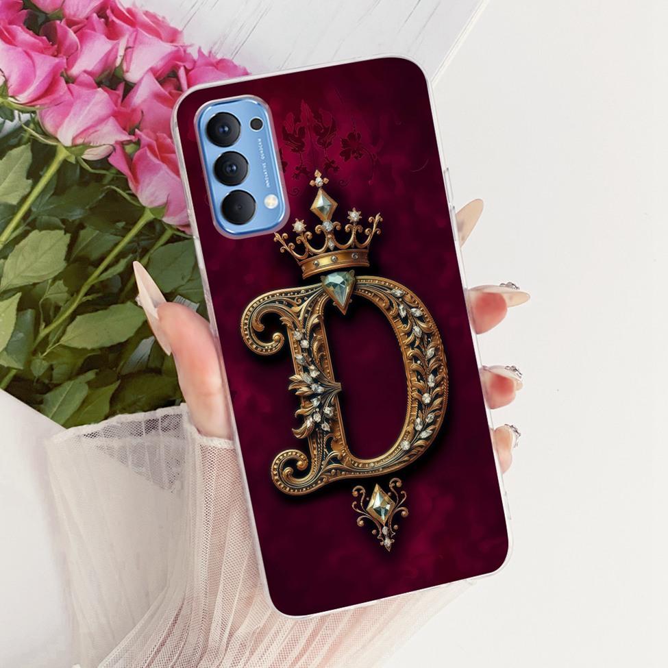 Transparent For Oppo Reno4 4G Case CPH2113 Luxury Crown A-Z Letters 2D Flat Pattern Soft Bumper For Oppo Reno 4 4G Phone Case