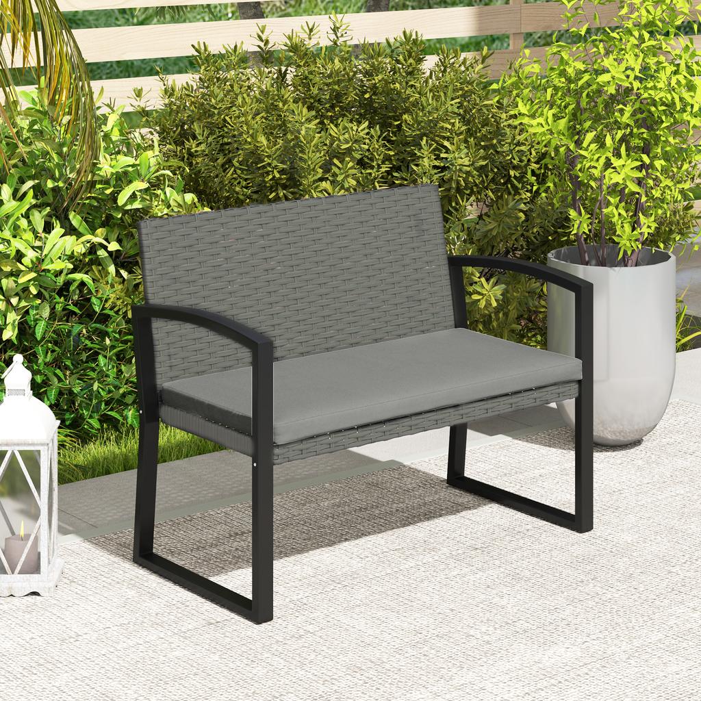 Two-Seater Rattan Garden Bench - Light Grey