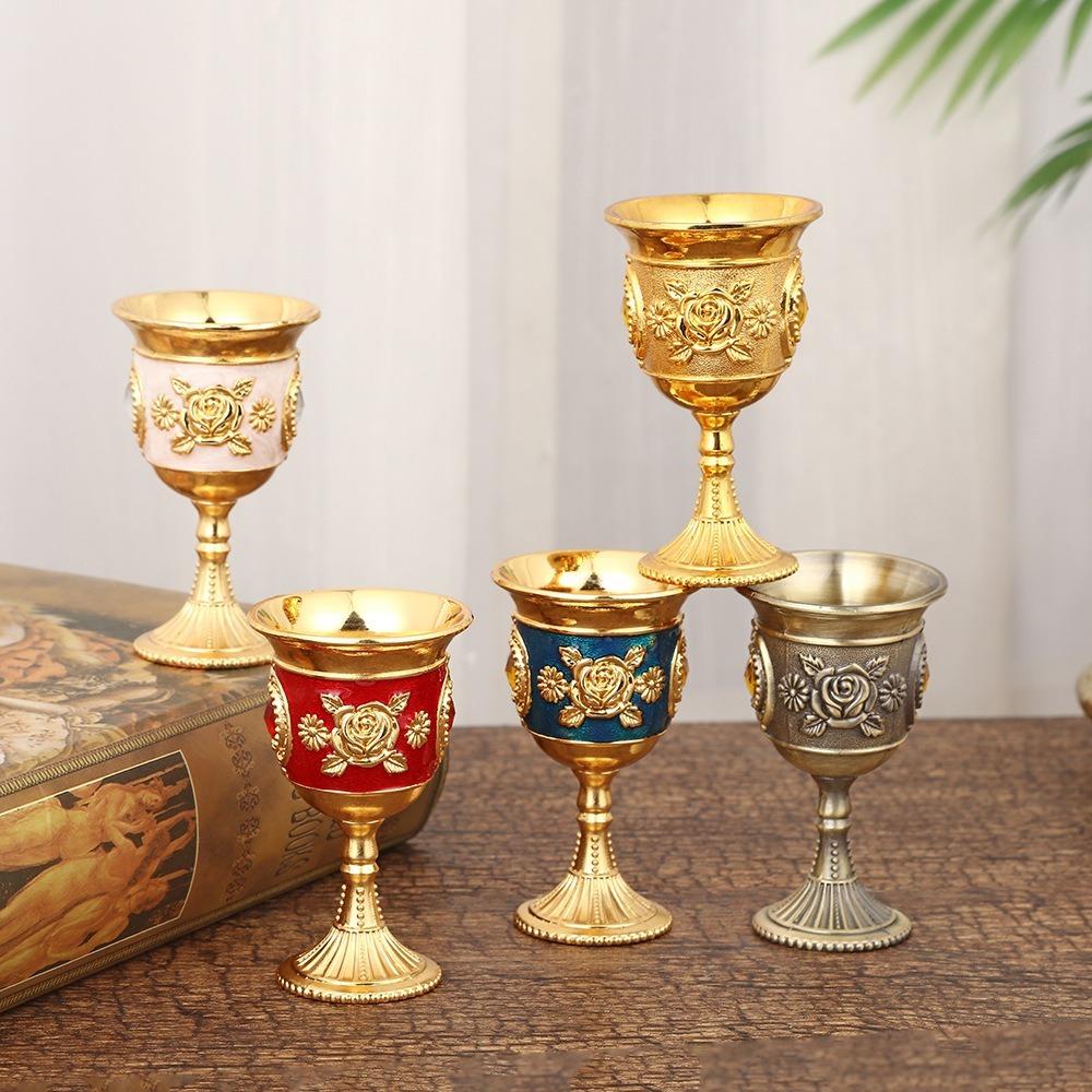 Zinc Zinc Zinc Alloy Medieval Rose Embossed Goblet Vintage Liquor Cup Luxurious Spirits Cup Bar