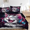 3pcs Cool Cat Headphones Bedding Set - 1 Soft Quilt Cover + 2 Pillowcases, Machine Washable - Suitable for All Seasons, Perfect Gift for Fam