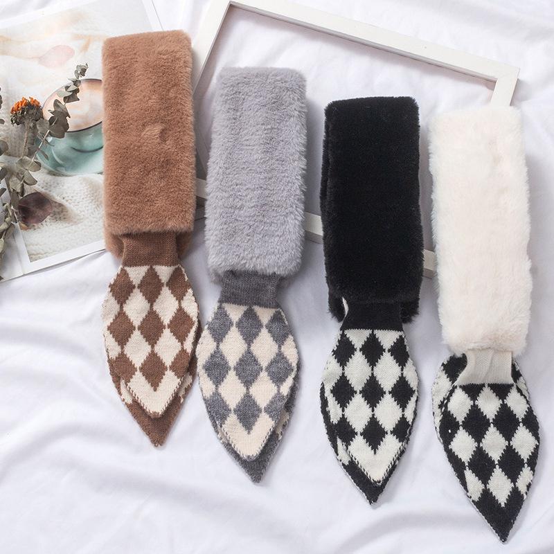 Unisex Winter Warmth Thick Knitted Fishtail Stitching Plush Collar Ladies Solid Color Wild Windproof Neck Soft Scarf
