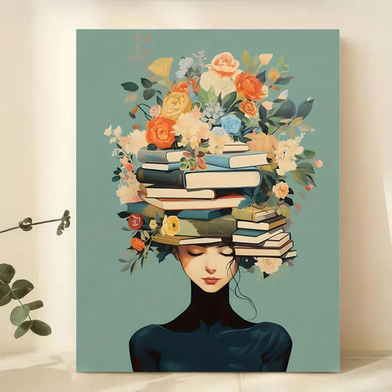 With Frame Chic Girl Reading Book Canvas Art Inspiring Retro Wall Decor for Living Room Bedroom Bathroom and More Perfect Gift Idea