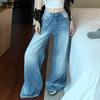 Женские джинсы Весенний стиль Американский стиль Широкие штанины Большие Свободные Прямые штанины