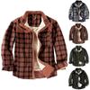 Men's Quilted Lined Button Down Plaid Shirt Add Velvet To Keep Warm Jacket With Hood
