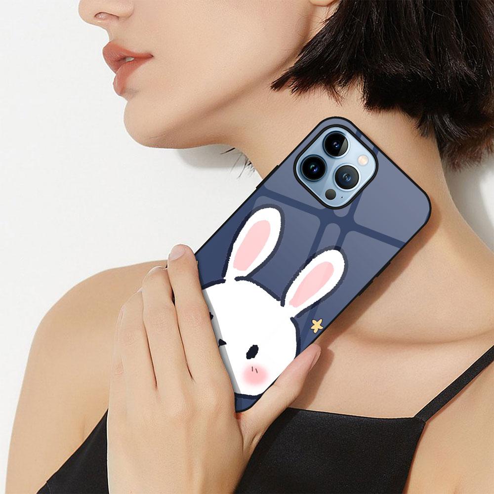 Cute Rabbit Animal Glass Case For Iphone 13 14 12 Pro Max Mini Xs Xr X Cover For Iphone 7 8 6s Plus Se 2022 11 Protection Shell