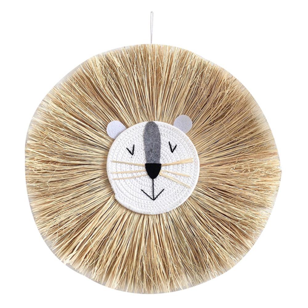Hand-woven Cartoon Lion Tiger Straw Wall Hanging Craft Cotton Thread Weaving Tapestry Decor
