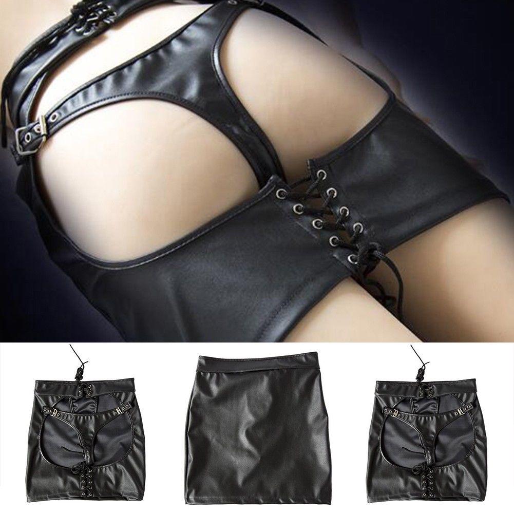 Мини-юбка из искусственной кожи на шнуровке, фетиш с открытыми бедрами, бондаж, клубная одежда, новинка