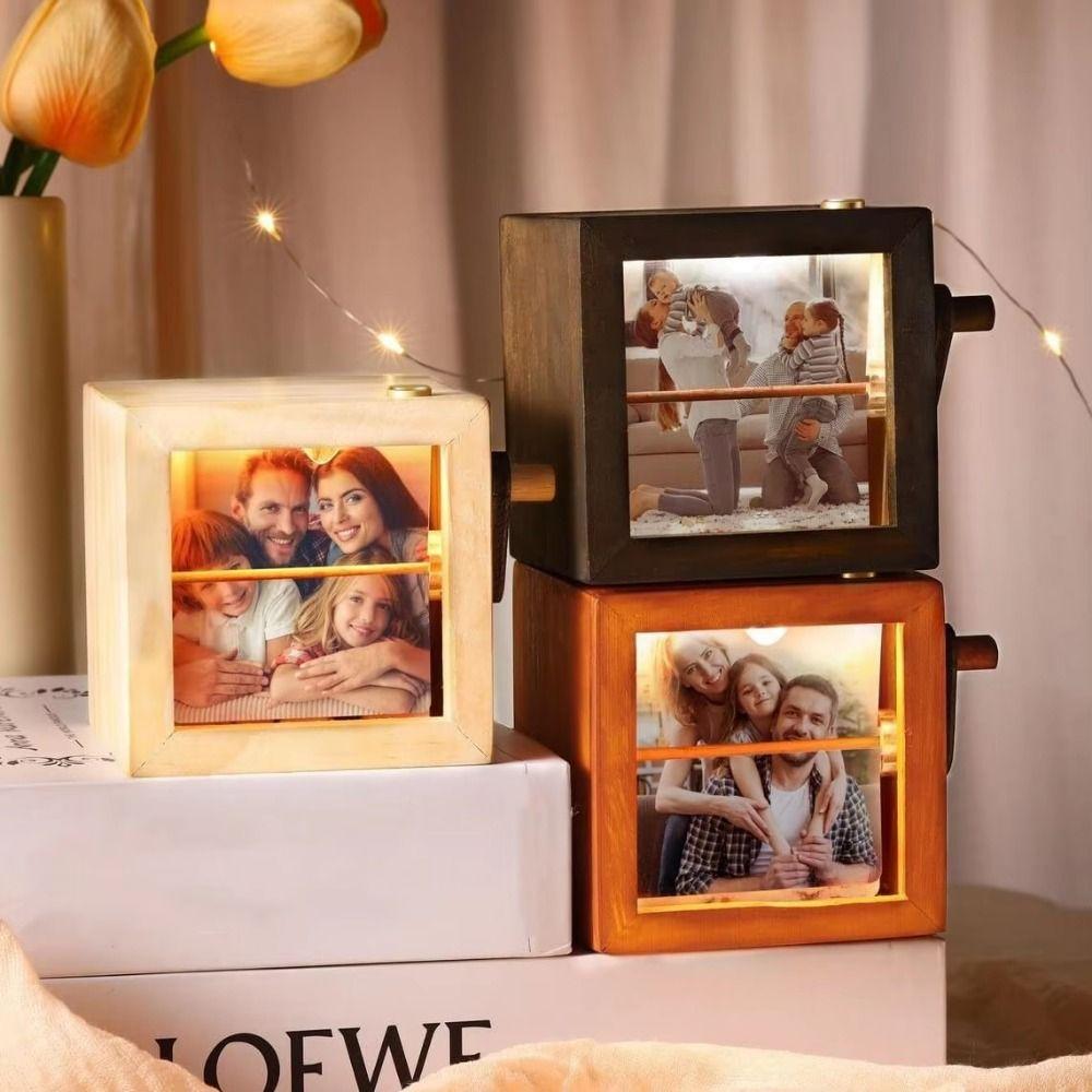 Luminous Hand Crank Photo Flip Book Frame Hand Motion Wooden Animated Photo Album Valentine's Day