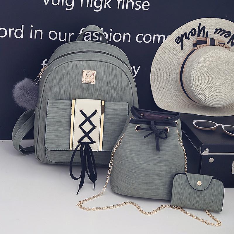 Женщины 3Pcs / Set Маленькие женские рюкзаки Школьные ранцы для девочек-подростков Черный PU