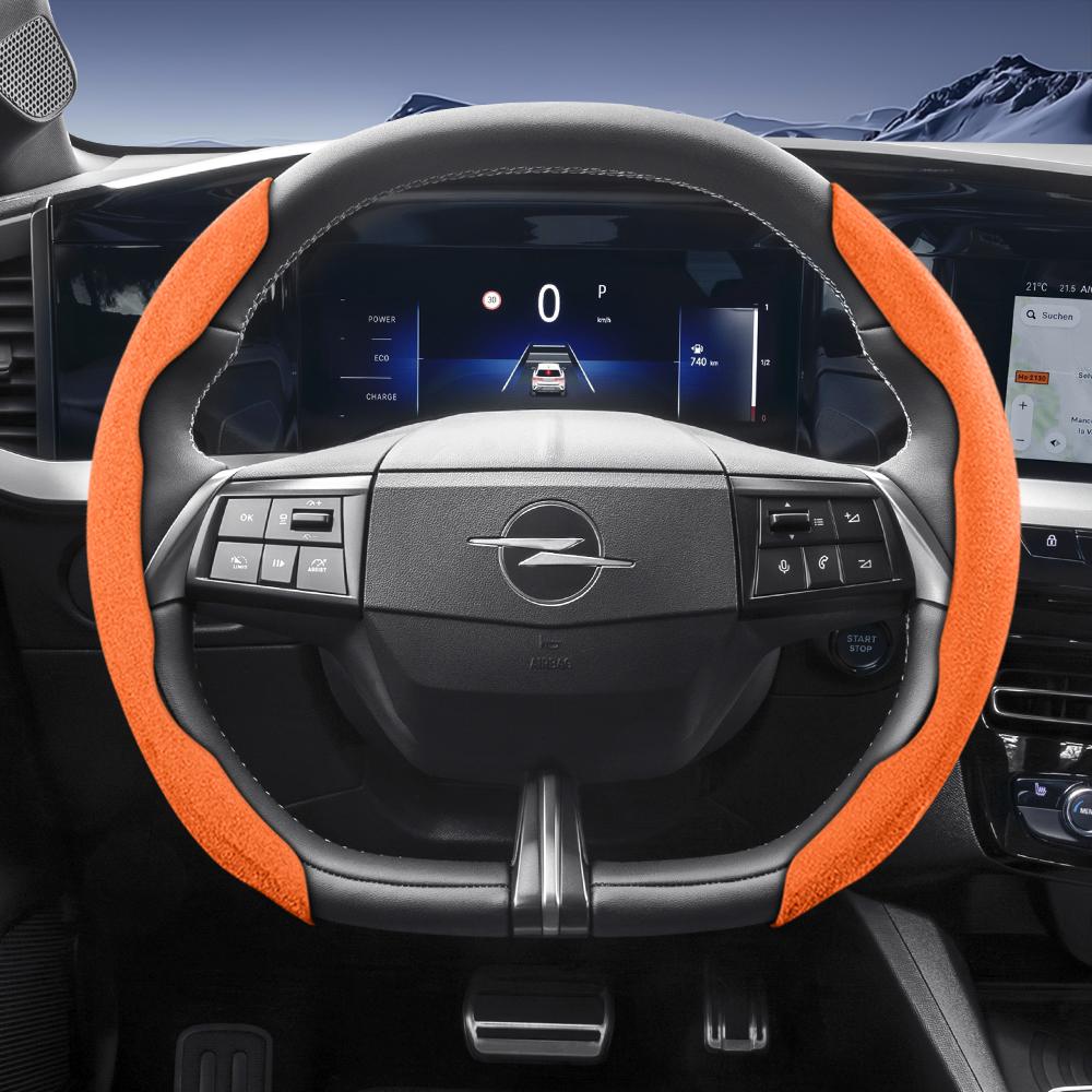 rzmup5 Suitable for Opel Sports Suede Steering Wheel Cover, Split Snap-On Anti-Slip Style, for Models Such as Corsa, Mokka, Astra, Grandland, Combo,
