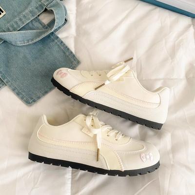 Розовые кеды женские балетки весна и лето новая нишевая дизайнерская студенческая пухлая белая обувь