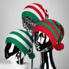 Autumn Winter Knitted Hat Red and Green Striped Fur Ball Long Tail Hat Santa Hat