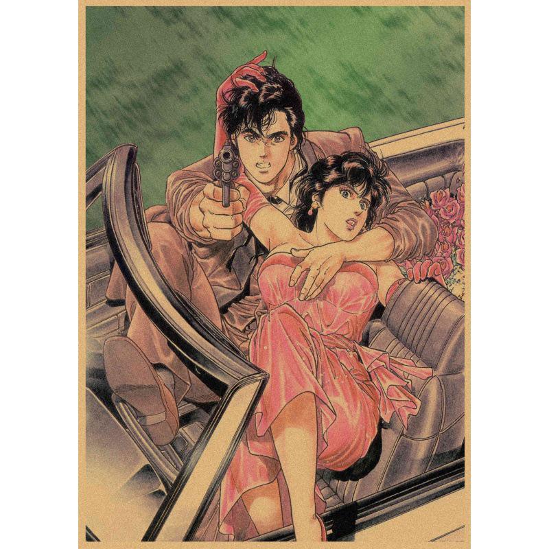 Free Shipping Tsukasa Hojo Retro Manga Art Poster for Cafe & Bar Decor