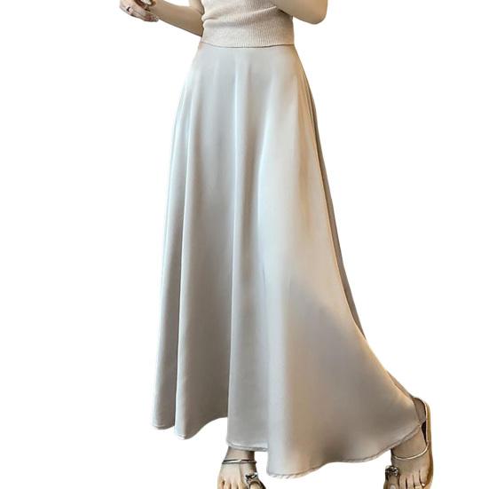 Women Fishtail Skirt High-Waisted Satin-Like Breathable Maxi Skirt Solid Color Office Skirt Work Leisure Daily Wear