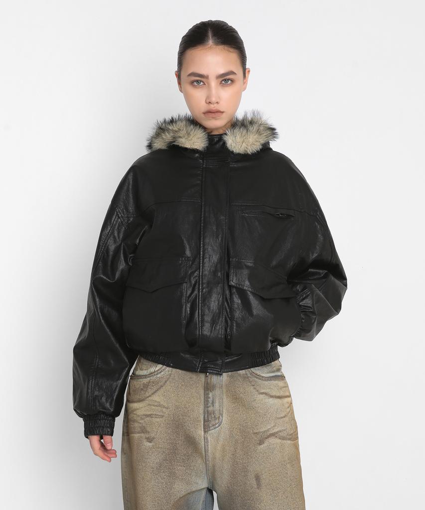 SANDRIC Reversible Fur Leather Jumper_Black / Light Yellow