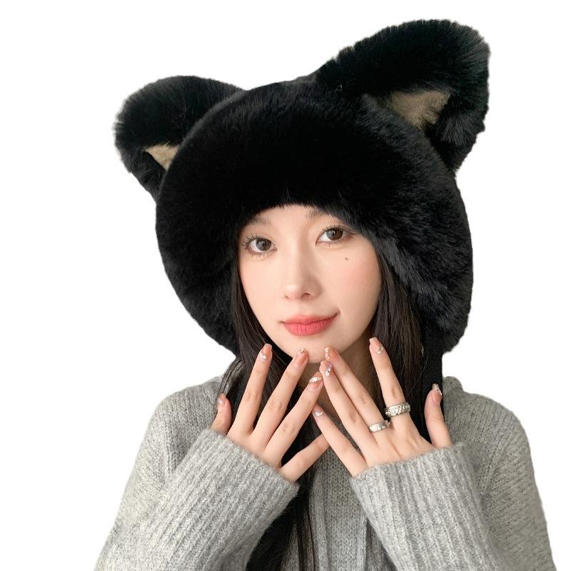 Cute Cat Ears for Women In Winter Lei Feng Hat Plush Fox Ears Plush Hat Thickened Warm Winter Ear Protection Hat
